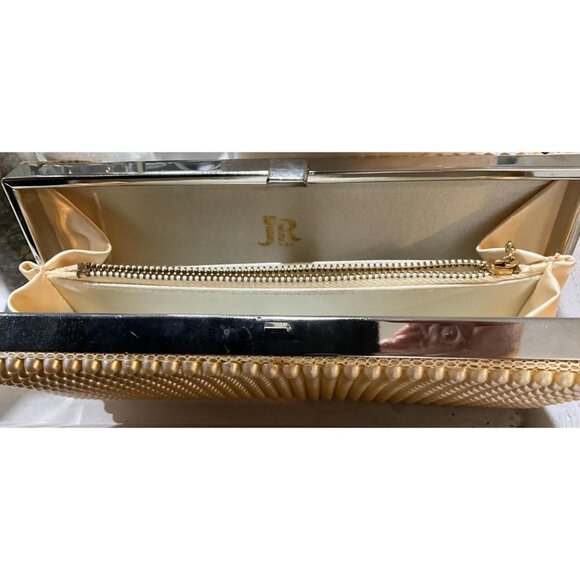 J.R Designer Faux Pearl Hard Case Clutch Purse Zippered Compartment Vintage - Picture 5 of 6